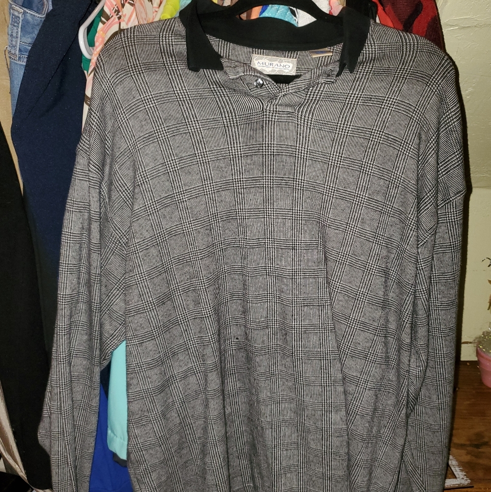 Long sleeve black/grey/white striped shirt